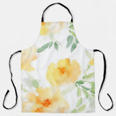 Tablier Elégant jaune pêche orange aquarelle fleurie (Recto)