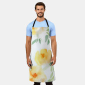 Tablier Elégant jaune pêche orange aquarelle fleurie (Porté)