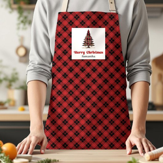 Tablier Élégant Kit de Noël avec Plaid Buffle et Nom Perso