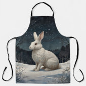 Tablier Elégant lapin blanc Noël forêt enneigée (Recto)
