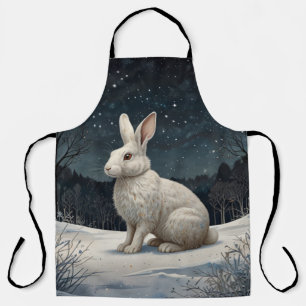 Tablier Elégant lapin blanc Noël forêt enneigée