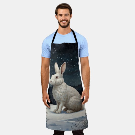 Tablier Elégant lapin blanc Noël forêt enneigée (Porté)
