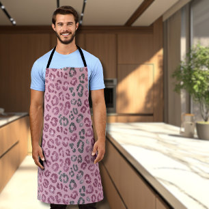 Tablier Élégant Léopard Rose Pailleté Argent sur Fond Or R