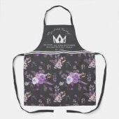 Tablier Élégant modèle floral violet Reine de la cuisine (Recto)