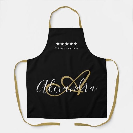 Tablier Élégant Monogram Black Gold Script meilleur nom de (Recto)