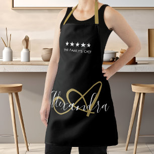 Tablier Élégant Monogram Black Gold Script meilleur nom de