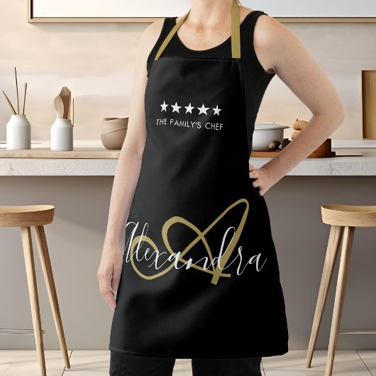 Tablier Élégant Monogram Black Gold Script meilleur nom de