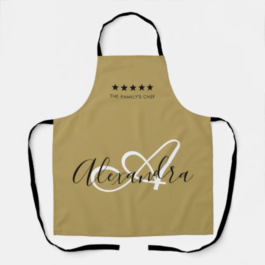 Tablier Élégant Monogram Gold White Script Meilleur Chef N (Recto)