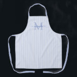 Tablier Elegant Monogram Name Blue Stripe<br><div class="desc">Add a touch of elegance to everyday cooking and baking with this feminine personalized apron. Featuring a soft blue and white striped background, this stylish apron is beautifully finished with your initial and name in a fancy script font, creating a timeless and sophisticated look. Perfect for home cooks, bakers, entertainers,...</div>