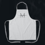 Tablier Elegant Monogram Name Gray Stripe<br><div class="desc">Add a touch of elegance to everyday cooking and baking with this feminine personalized apron. Featuring a soft gray and white striped background, this stylish apron is beautifully finished with your initial and name in a fancy script font, creating a timeless and sophisticated look. Perfect for home cooks, bakers, entertainers,...</div>