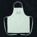 Tablier Elegant Monogram Name Green Stripe<br><div class="desc">Add a touch of elegance to everyday cooking and baking with this feminine personalized apron. Featuring a soft green and white striped background, this stylish apron is beautifully finished with your initial and name in a fancy script font, creating a timeless and sophisticated look. Perfect for home cooks, bakers, entertainers,...</div>