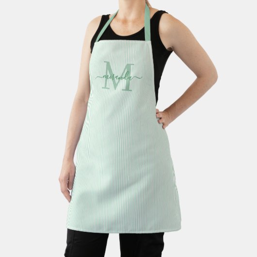 Tablier Elegant Monogram Name Green Stripe (Insitu)