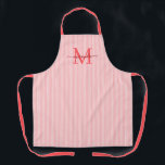 Tablier Elegant Monogram Name Red Stripe<br><div class="desc">Add a touch of elegance to everyday cooking and baking with this feminine personalized apron. Featuring a soft red and white striped background, this stylish apron is beautifully finished with your initial and name in a fancy script font, creating a timeless and sophisticated look. Perfect for home cooks, bakers, entertainers,...</div>