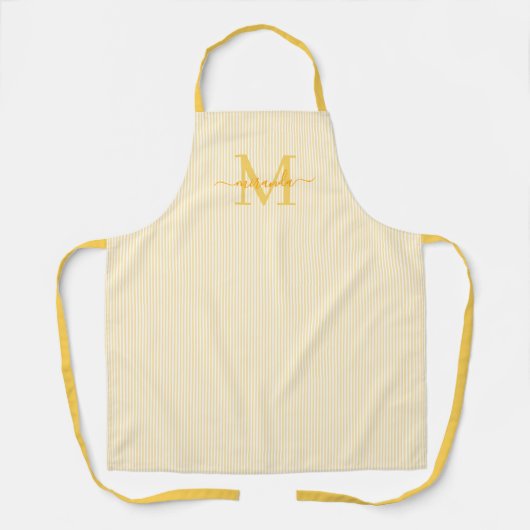 Tablier Elegant Monogram Name Yellow Stripe (Recto)