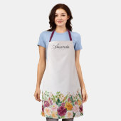 Tablier Elégant Monogramme Aquarelle Rose Jardin Floral (Porté)