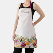 Tablier Elégant Monogramme Aquarelle Rose Jardin Floral (Insitu)