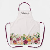 Tablier Elégant Monogramme Aquarelle Rose Jardin Floral (Recto)