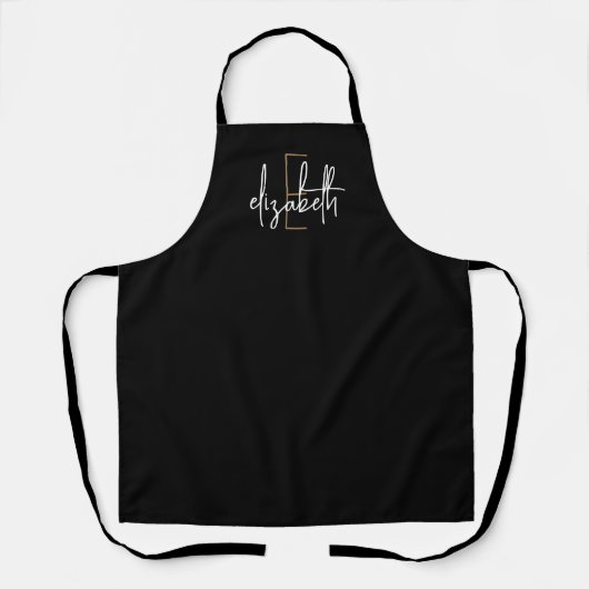 Tablier Elégant Monogramme Black Gold Apron moderne (Recto)