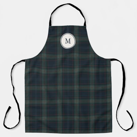 Tablier Élégant Monogramme bleu marine et vert (Recto)