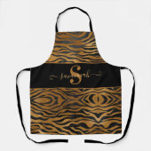 Tablier Élégant Monogramme Classy Nom Gold Black Leopard (Recto)