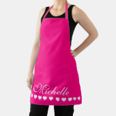 Tablier Élégant Monogramme Coeurs blancs rose vif (Insitu)