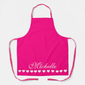 Tablier Élégant Monogramme Coeurs blancs rose vif (Recto)