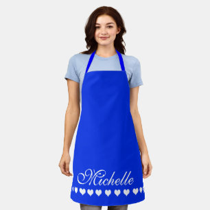Tablier Élégant Monogramme Coeurs blancs Royal Blue