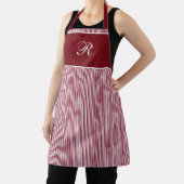Tablier Élégant monogramme de script rayure rouge bordeaux (Insitu)