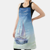 Tablier Élégant Monogramme de voilier Bleu Aquarelle (Insitu)