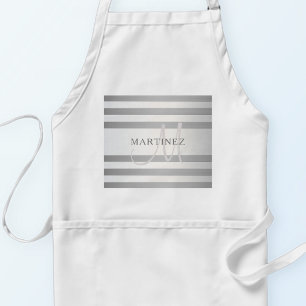 Tablier Élégant Monogramme Faux Gris Argent Gris Gris