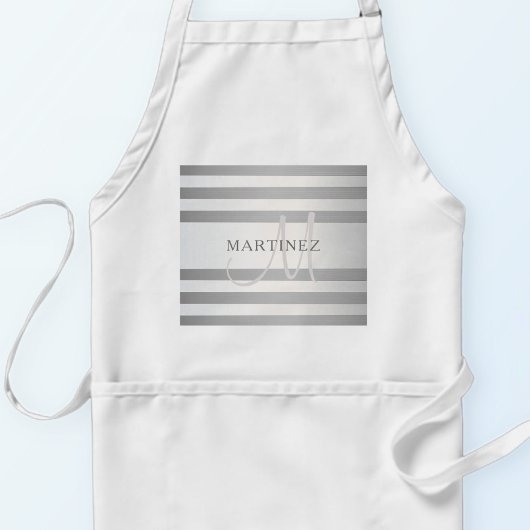 Tablier Élégant Monogramme Faux Gris Argent Gris Gris