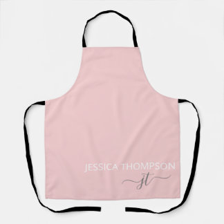 Tablier Élégant Monogramme moderne customisé Nom rose pâle