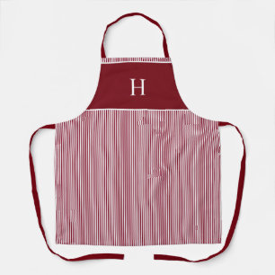 Tablier Élégant Monogramme Moderne Rayure Rouge Bourgogne