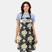 Tablier Élégant Monogramme noir et blanc Motif de margueri (Porté)