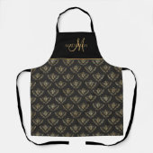 Tablier Élégant monogramme, Queen Bee, noir avec or (Recto)