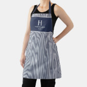 Tablier Élégant Monogramme Rayure Bleu Marine Nom (Insitu)