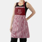 Tablier Élégant Monogramme Rayure Rouge Bourgogne Nom (Insitu)