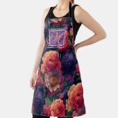 Tablier Élégant monogramme romantique orange rouge floral (Insitu)