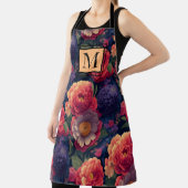 Tablier Élégant monogramme romantique orange rouge floral (Insitu)