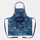 Tablier Elégant motif de Damas Vintage bleu (Recto)