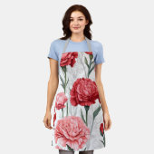 Tablier Élégant Motif de fleurs de carnation (Porté)