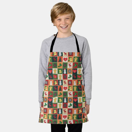 Tablier Élégant Motif de Noël coloré | Apron (Porté)