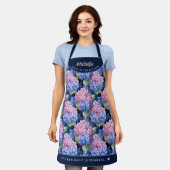 Tablier Élégant motif d'hydrangée rose et bleu (Porté)