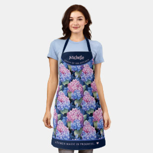 Tablier Élégant motif d'hydrangée rose et bleu