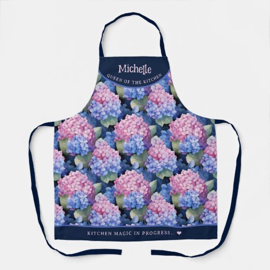 Tablier Élégant motif d'hydrangée rose et bleu (Recto)