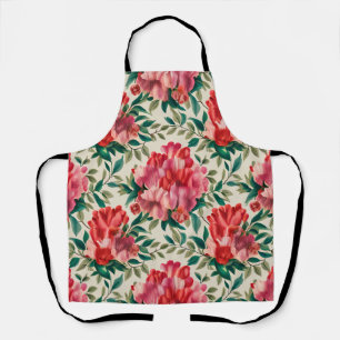 Tablier Élégant motif floral avec fleurs rouges et roses