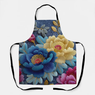 Tablier Élégant motif floral brodé, aspect vintage Pivoine