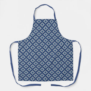 Tablier Élégant motif floral géométrique bleu
