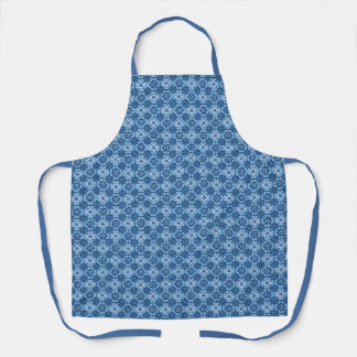 Tablier Élégant motif floral géométrique bleu