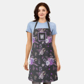 Tablier Élégant motif floral pourpre | Monogramme (Porté)